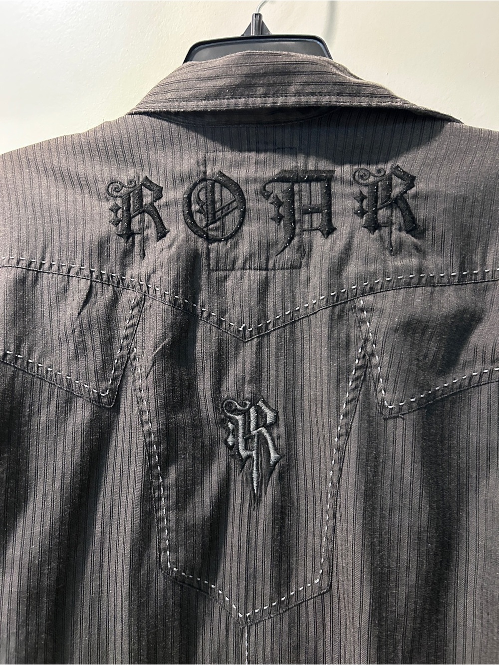Roar Men's Black Pinstripe Embroidered Shirt Shirt